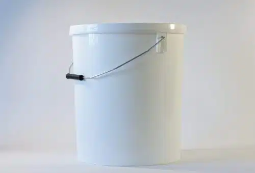 20 litre Round plastic bucket/pail with lid and metal handle. Food grade packaging perfect for honey, jams, chutneys., sauces and industrial use. From our Plastic Packaging range.