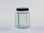 190ml Hexagonal glass jar with lid. Food grade packaging perfect for honey, jams, confectionarys and chutneys