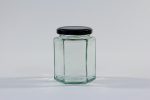 280ml Hexagonal glass jar with lid. Food grade packaging perfect for honey, jams, confectionarys and chutneys