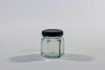 45ml Hexagonal glass jar with lid. Food grade packaging perfect for honey, jams, confectionarys and chutneys