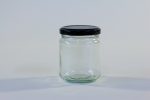 228ml Round glass jar with lid. Food grade packaging perfect for honey, jams, confectionarys and chutneys.
