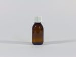 100ml amber glass bottle with white cap. From or glass packging range.