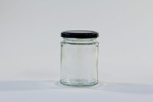 300ml Round glass jar with lid. Food grade packaging perfect for honey, jams, confectionarys and chutneys.
