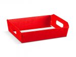 Red hamper tray with white background.