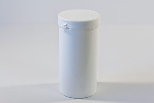 650ml snap secure white jars. Plastic packaging.