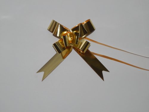 18mm gold pull string ribbons on a white background.