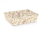 Hamper tray with flower design. Flat pack hamper tray on white background.