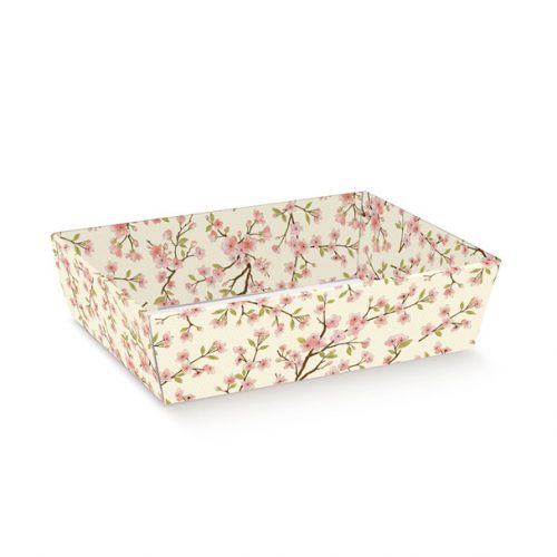 Hamper tray with flower design. Flat pack hamper tray on white background.