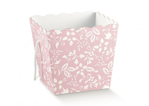 Hamper box with pink floral design on a white background