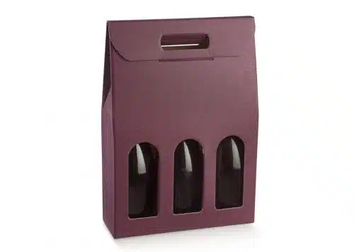 3 BOTTLE GRAPE SKIN PINCH TOP BOX WITH WINDOW